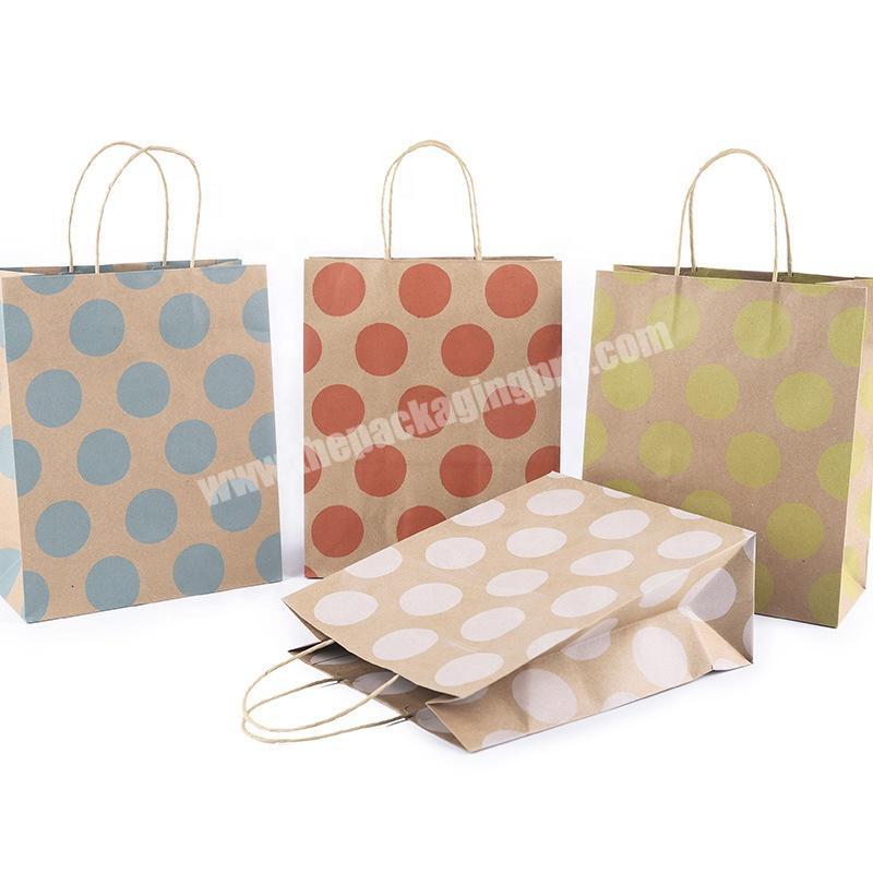 Fashion Round Dots Kraft Paper Bag Jewelry Shopping Packaging Present Gift Bags With Handle