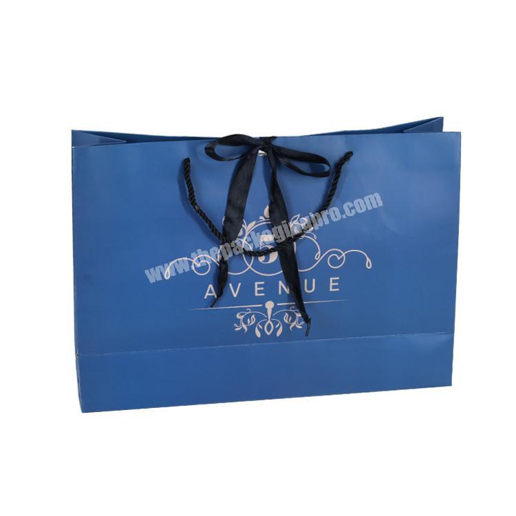 Fashion Style Custom Blue Matt Lamination Packaging  Gift Shopping Luxury Gift Bags With Ribbon