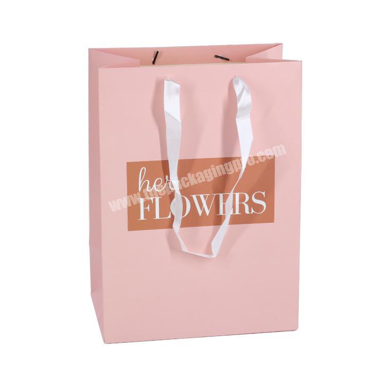 Fashion Style Pink Matt Lamination Packaging Gift Shopping Paper Custom Gift Bags With Ribbon