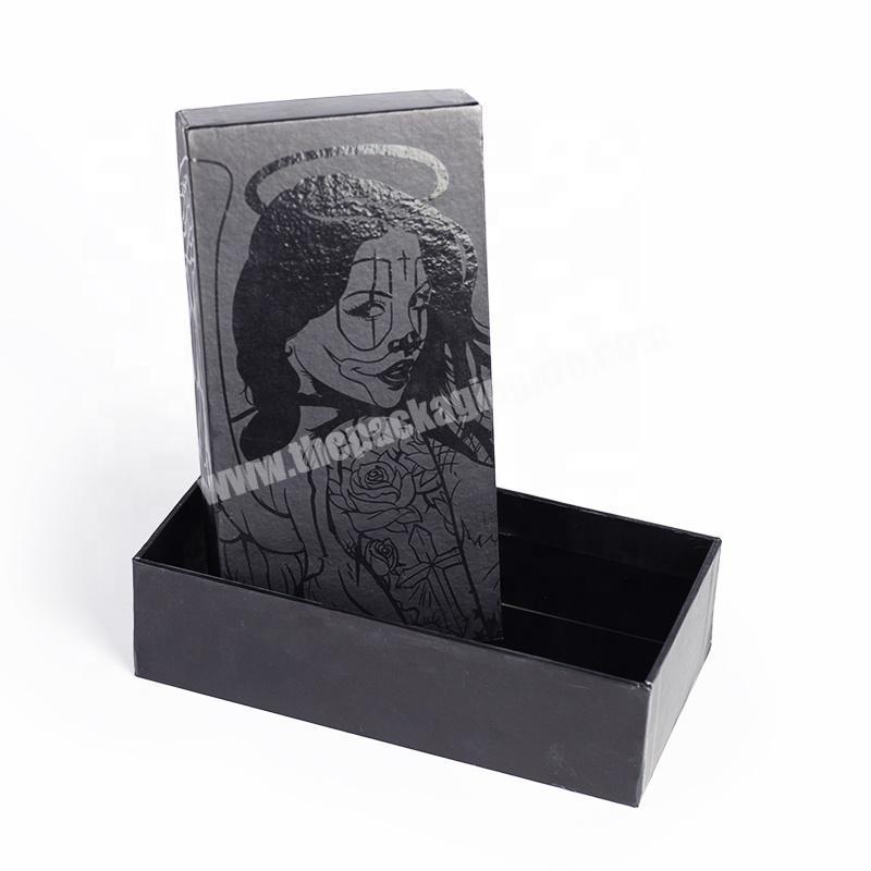 Fashion unique printing black rectangle spot uv cardboard packaging gift box
