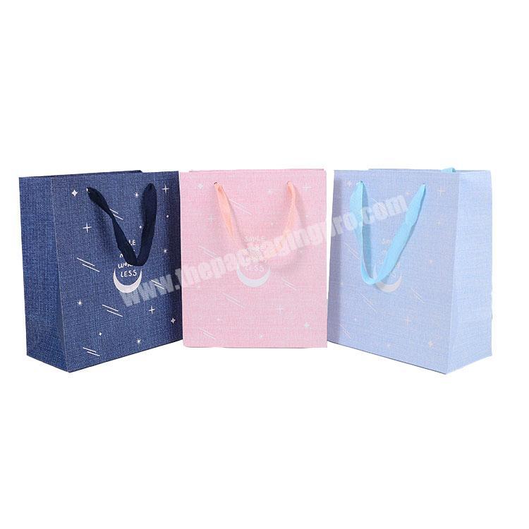 Fashionable starry sky denim print gift bag large, medium and small white card paper fine handbag shopping bag