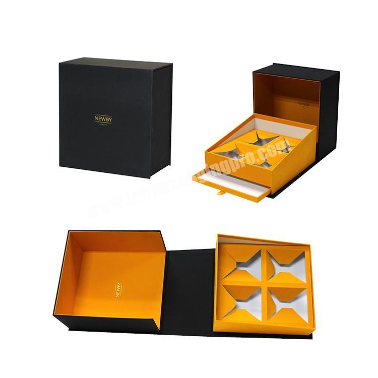 Fashionable tea paper gift box packaging with flocking paper insert