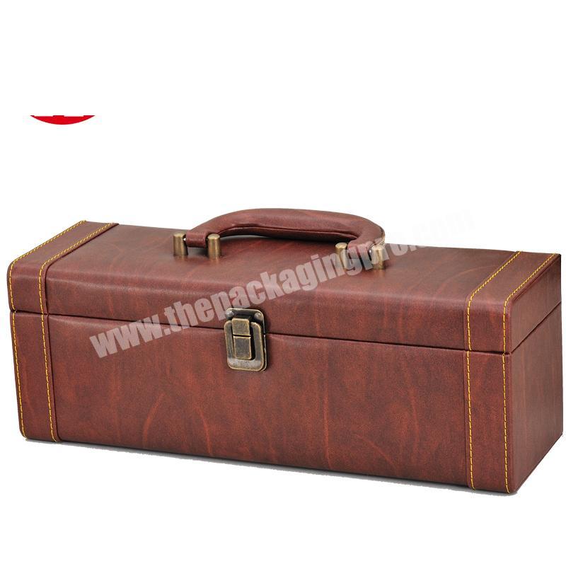 Faux leather wooden gift box for wine bottleWine Carrying Case With Open Accessory Setleather wine carrier
