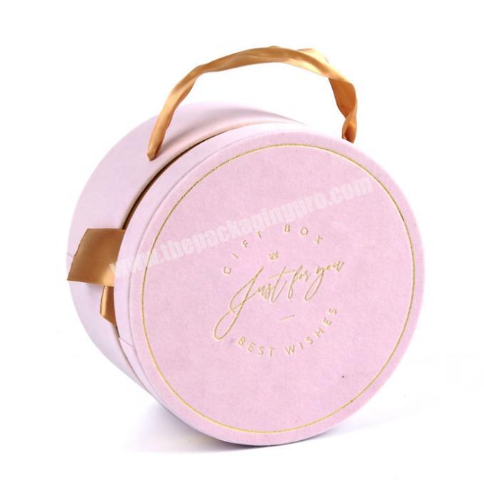 Flannelette round gold edge gift box ribbon hand birthday gift packing box