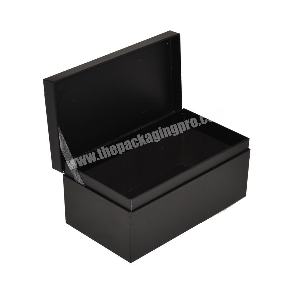 Flap Lid Bespoke Wine Packaging Cardboard Paper Custom Black Magnetic Closure Gift Box