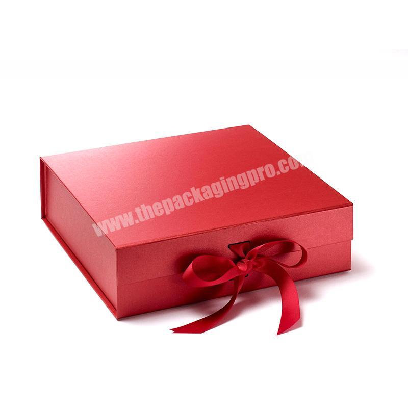 Flat Folding Magnetic Gift Boxes Texture Paper Decorative Gift Box With Ribbon