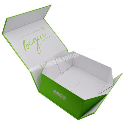 Flip cardboard gift rigid box logo gold foil with paper card,green boxes for wedding,laptop,cosmetics,bottles