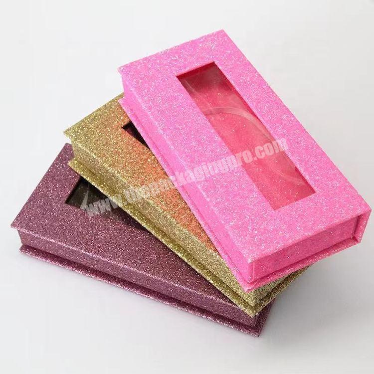Flip Lid Glitter Square Eyelash Packaging Box With Clear Window Box Cosmetic Pink Eyelash Paper Box