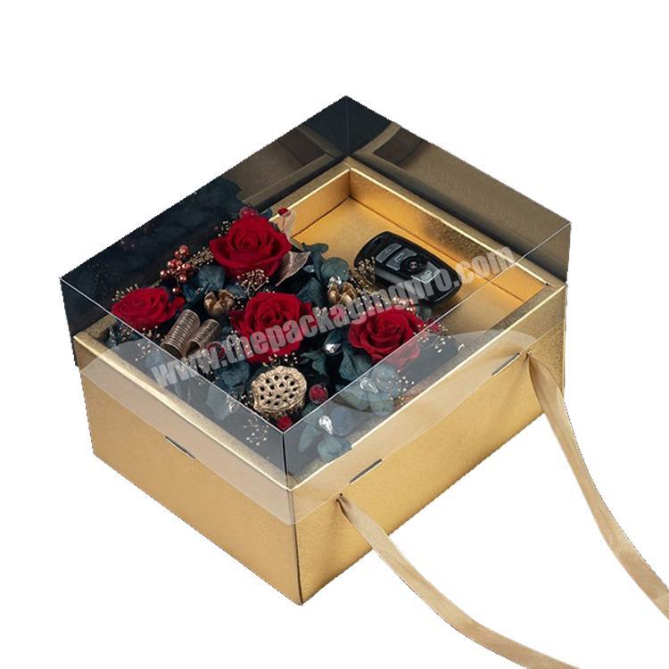 Flower box with Ribbon present storage box gift box with transparent lid