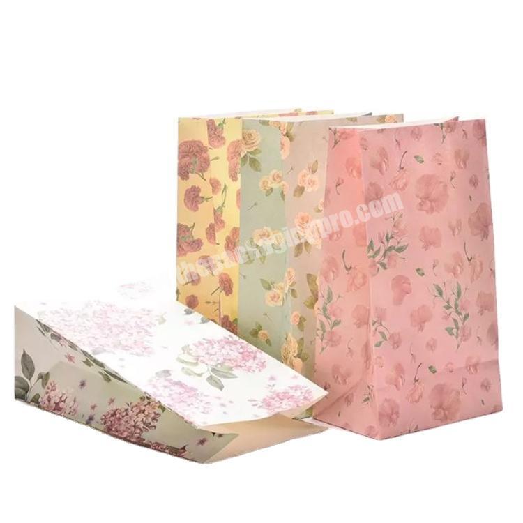 Flower Print Kraft Paper Small Gift Bags Sandwich Bread Food Bags Party Wedding Favour