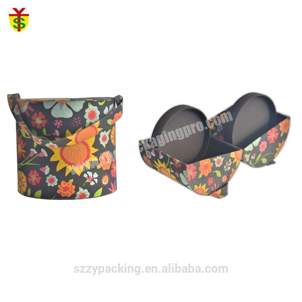 Flower Style Printed Fabric Coated Cylinder Paper Gift Box With Open Side And Storage Interlayer