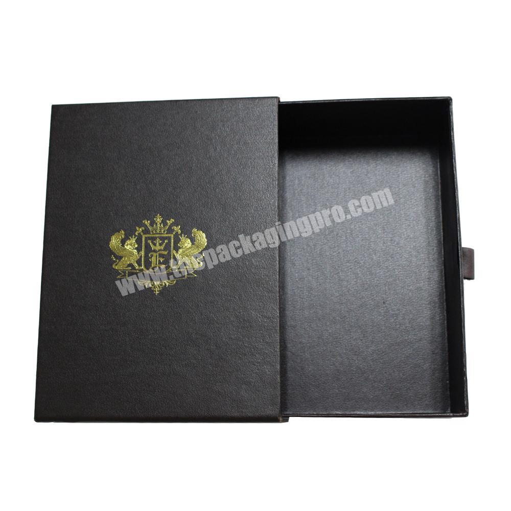 Foil Stamping Luxury High Quality Sliding Black Rigid Cardboard Purses and Handbags Paper Boxes