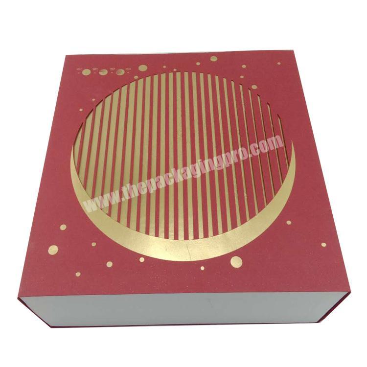 foilded logo moon cake rigid box with red sleeve for mooncake packaging