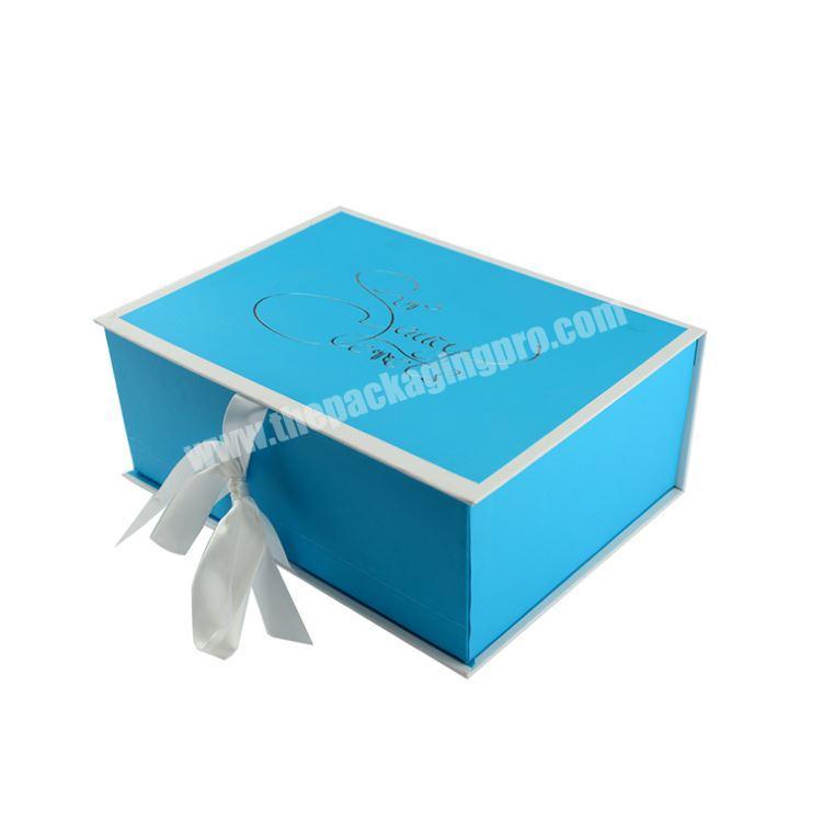 Foldable blue color nice gift boxes paper with golden foil stamp