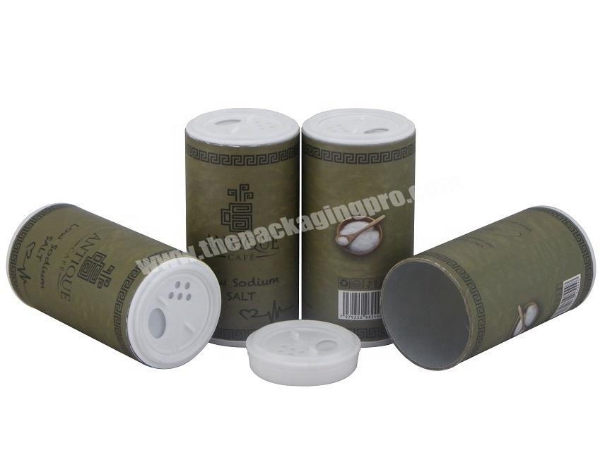 Food Grade Cans Paper White Salt Shifter Top Shaker Tube Cardboard Packaging with Rust-Proof Tinplate Bottom