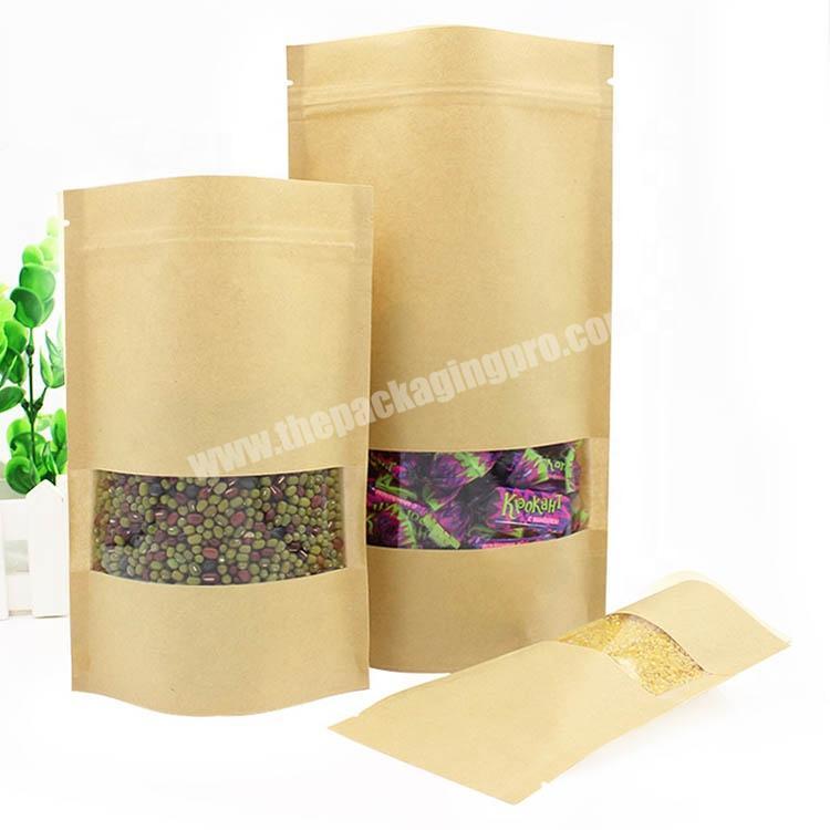 Food grade stand up zip pouch kraft paper bag withwithout window