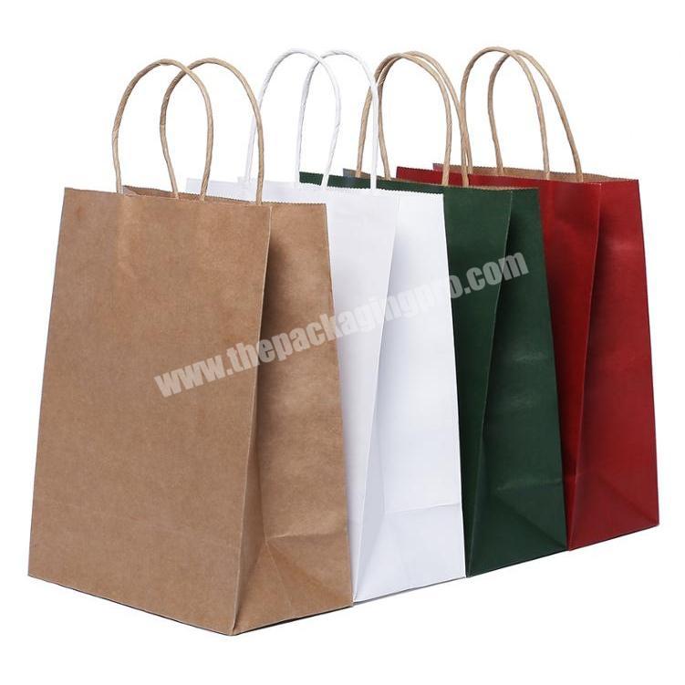For stock recyclable custom logo kraft paper bag with rope shopping packaging restaurant food snack clothes gift carry out