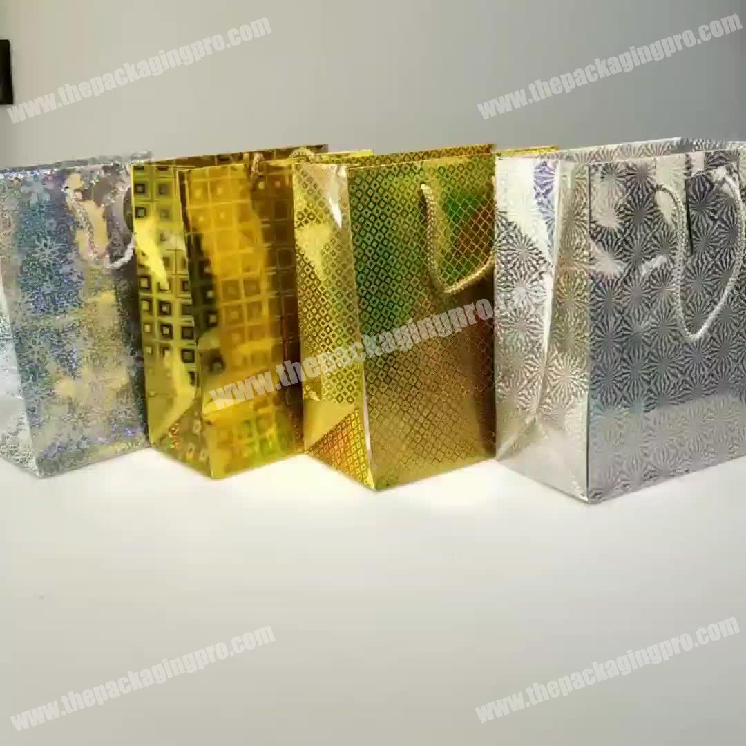 Free Sample Colorful Luxury Hologram Foil Paper Luxury Gift Bags