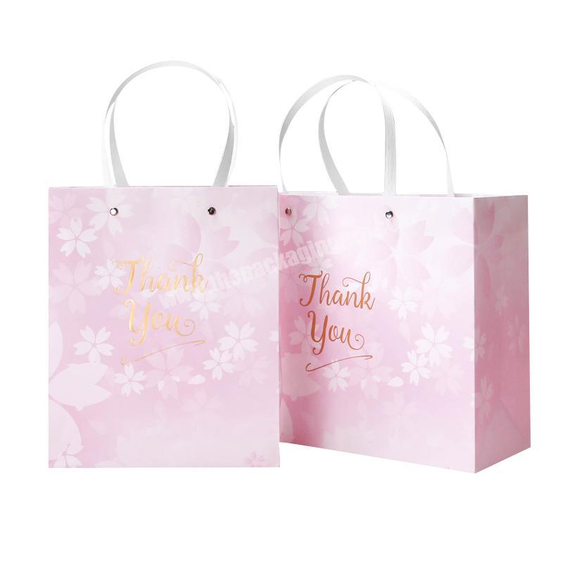 Free sample custom logo luxury pink cardboard paper bag with flat handle