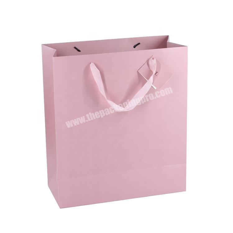 Free sample custom logo luxury pink cardboard paper bag with ribbon handle