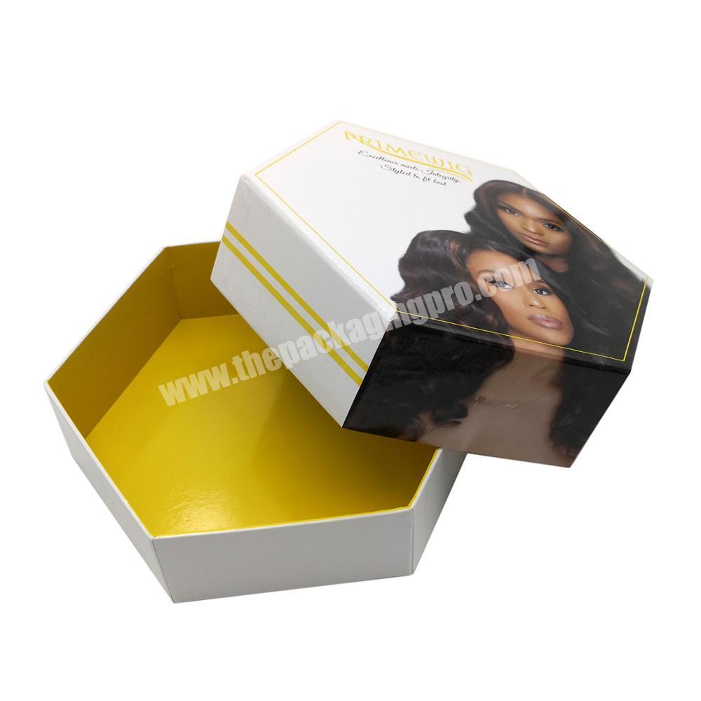 Free Sample Luxury Custom Logo Hexagon Rigid Cardboard Packing Paper Wig Gift Packaging Box