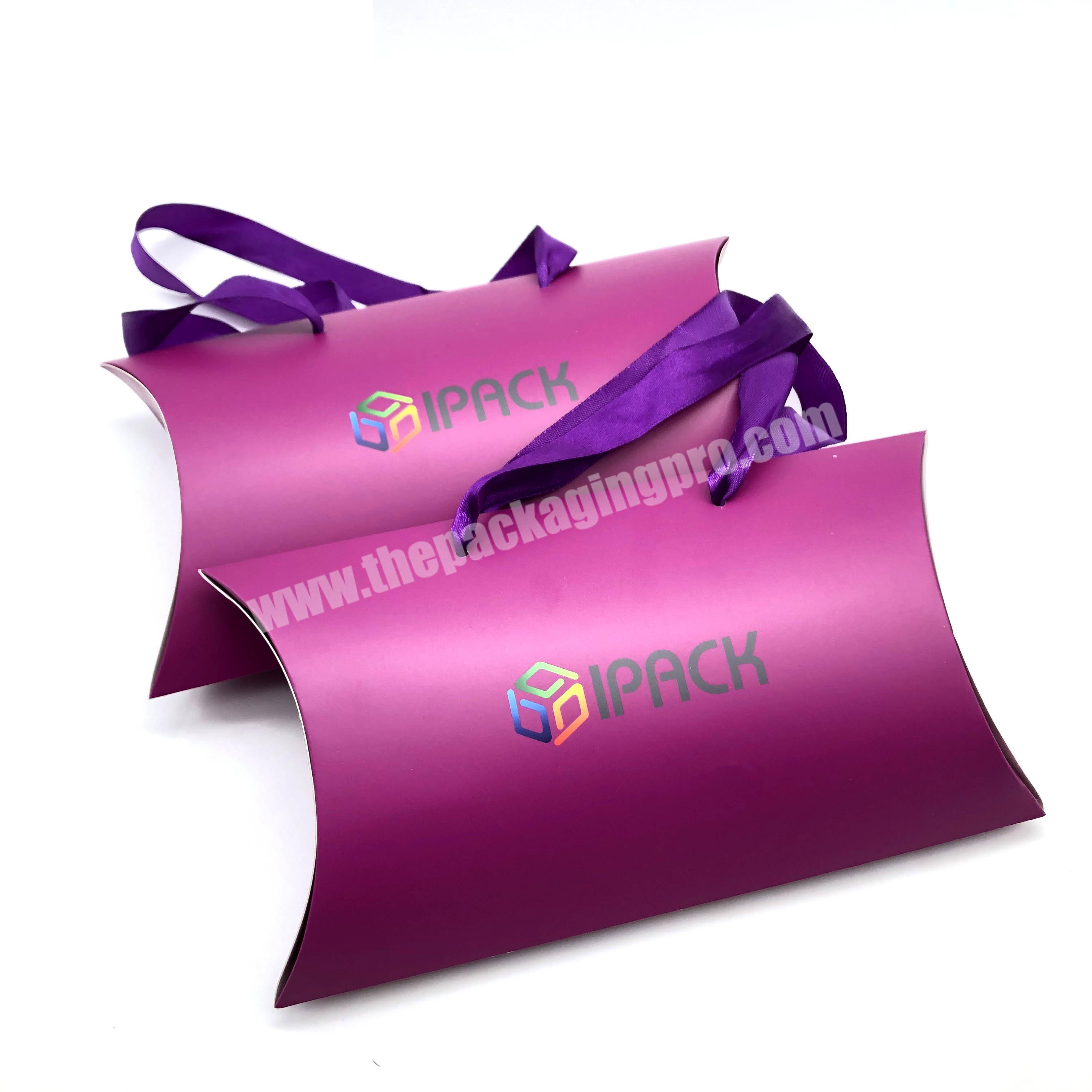 Free Shipping Luxury custom paper pillow box extension hair packaging with satin