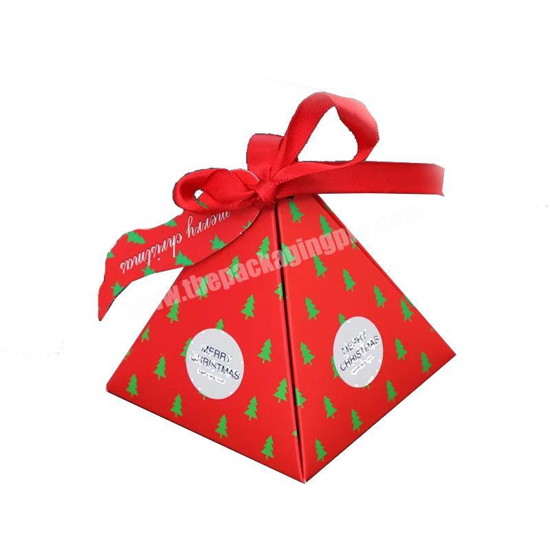 Full color customized high-end red luxury christmas candy box packaging gift box with ribbon