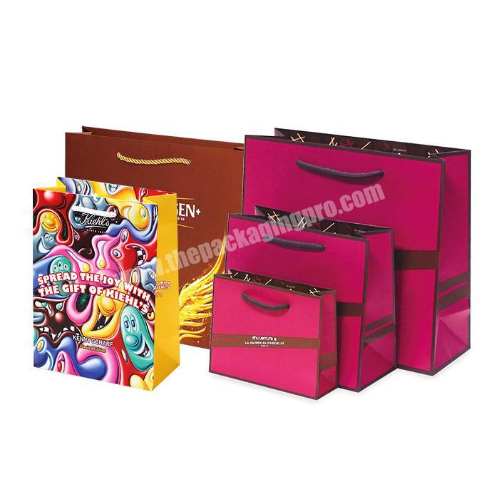 Full Color Paper Gift  Bags Gift Shopping Paper Bag With Ribbon Handles in packaging bags