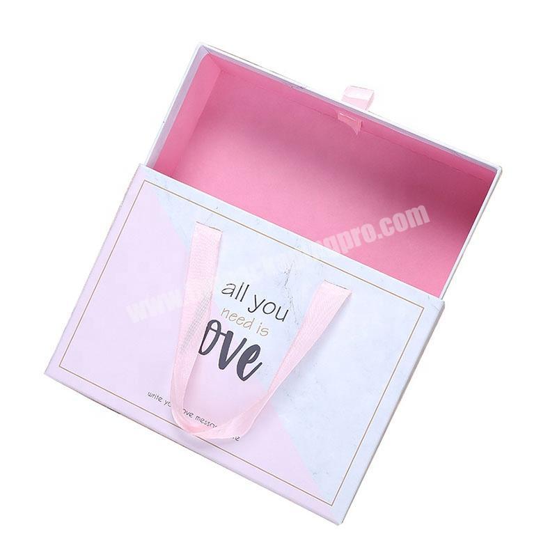 Gaodi Luxury Elegant Design Pink Marbling Printed Custom Gift Paper Cardboard Packaging With Ribbon Handle Sleeve  Drawer Box