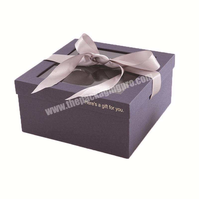 Gift box with ribbon closure chocolate clear window kids candy boxes