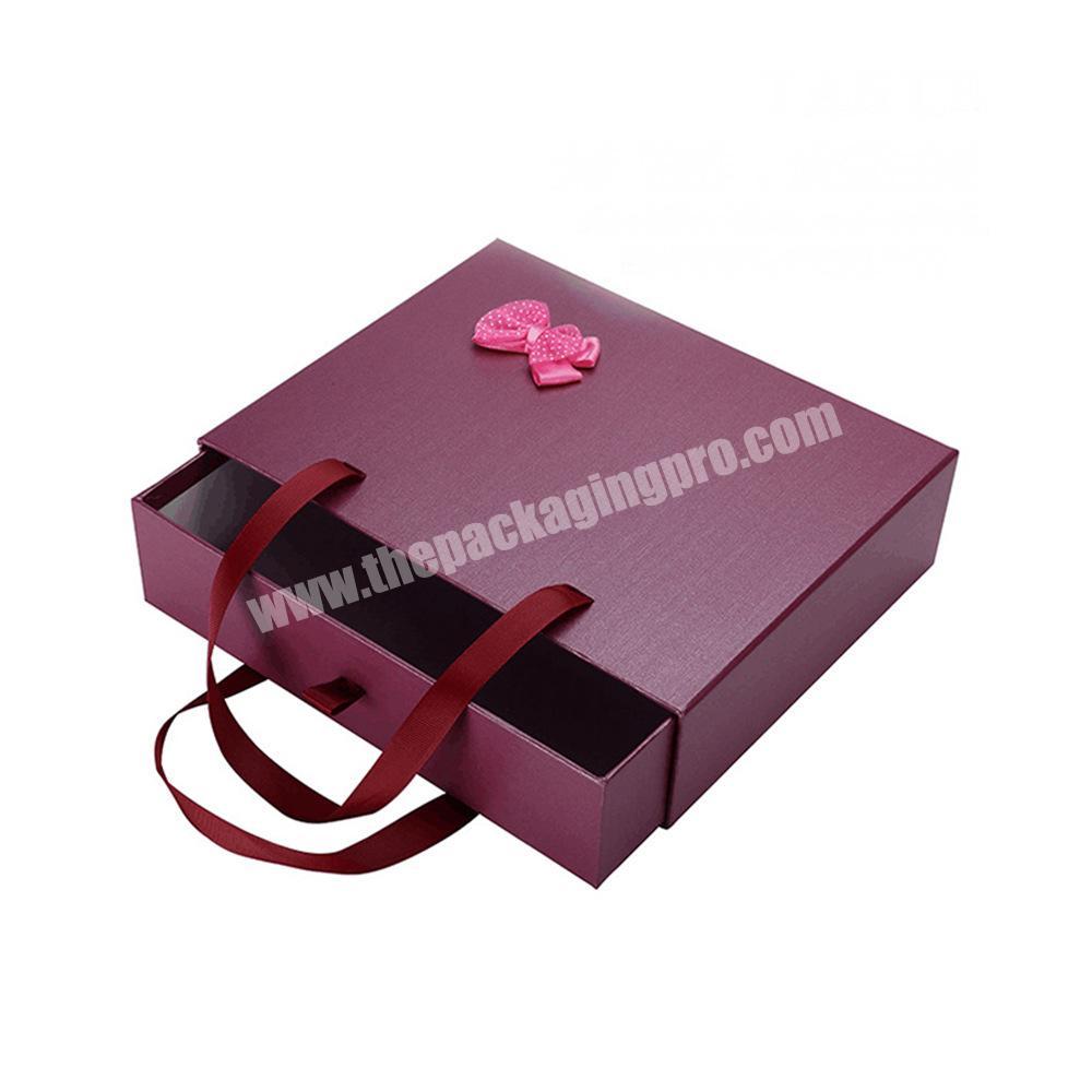 Gift custom logo hair extension wig packaging drawer box with ribbon handle
