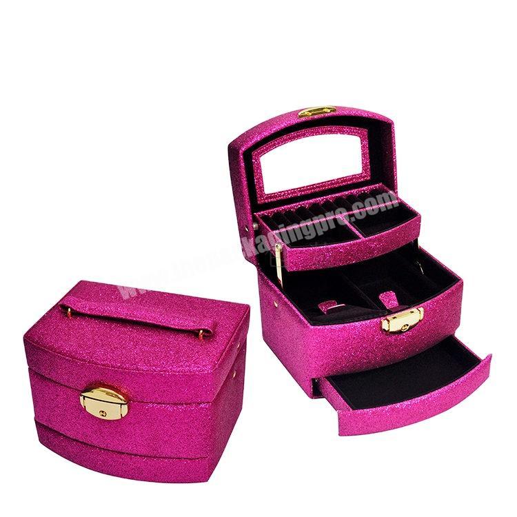 glitter paper Elegant Luxury customized wooden cosmetic drawer storage box for jewelry with lock