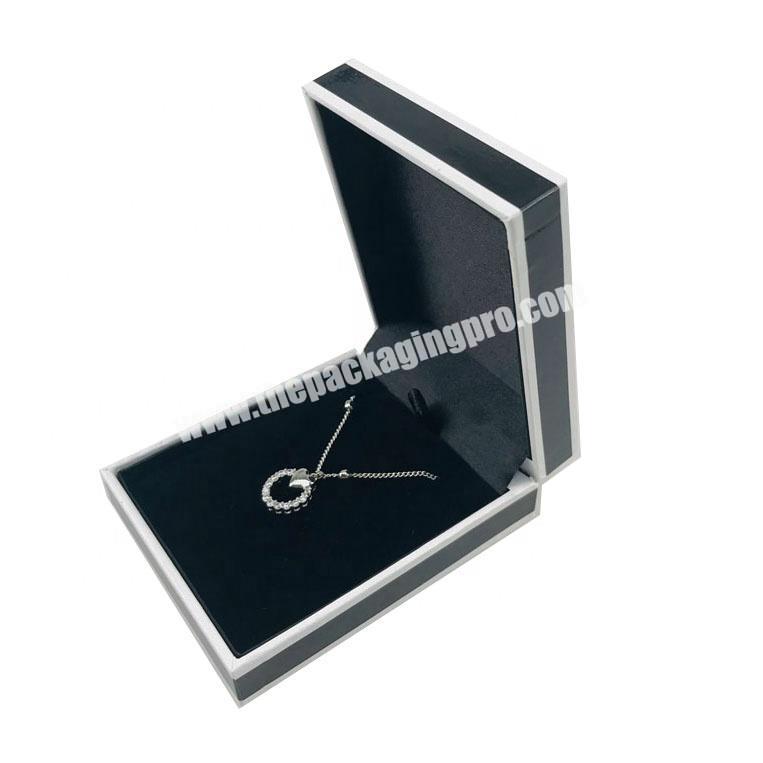 glossy black stripe printed hinged necklace box with velvet removable inlay