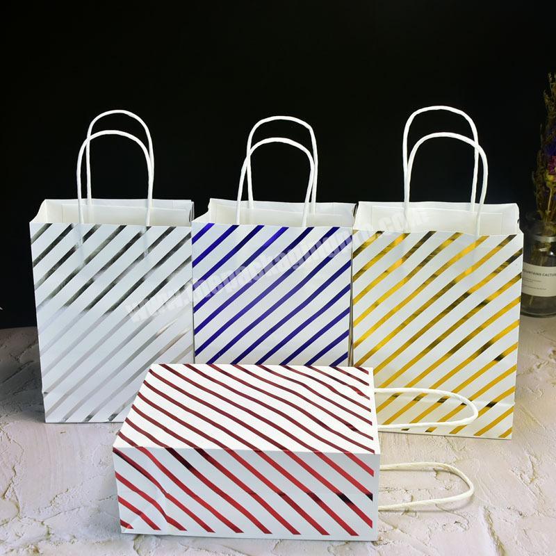 Gold Blocking Customized Printing Pattern White Kraft Paper Shopping Bag