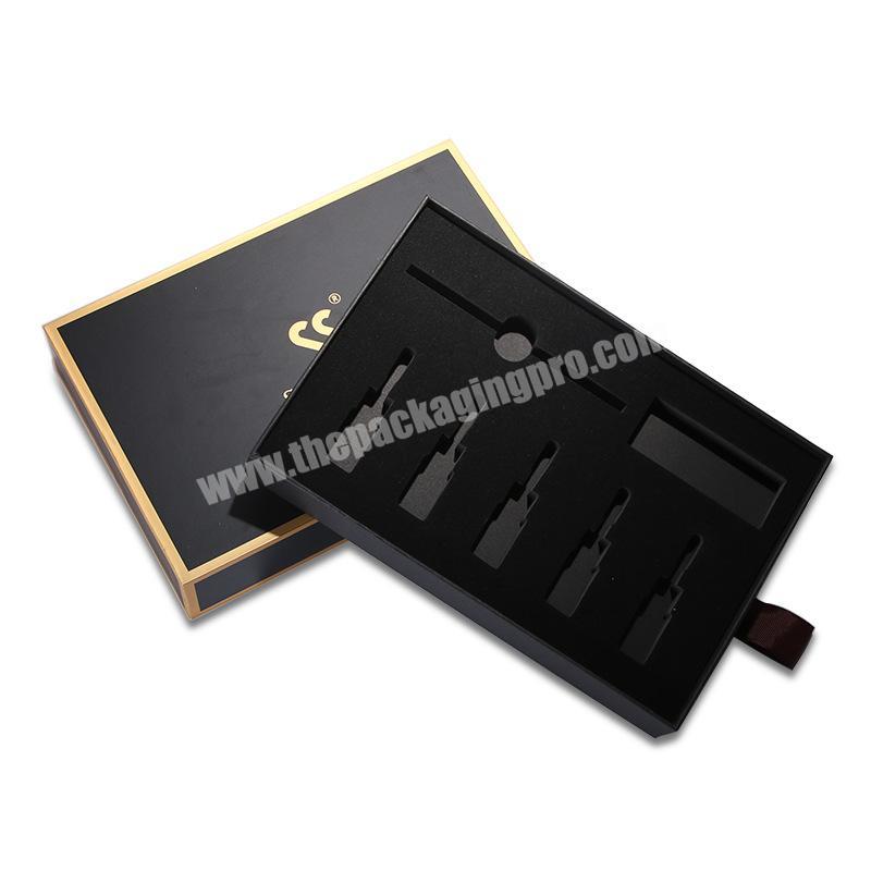 gold boarder black drawer pull out cardboard 2ml 3ml 5ml serum essential oil cosmetic gift set kit packaging box