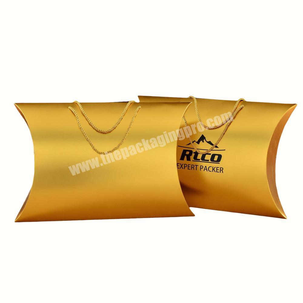 Gold cardboard paper packaging pillow boxes for scarfs with handy ribbon