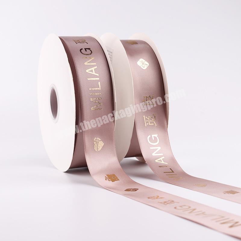 Gold Foil Custom Ribbon Logo Printed Satin Polyester Ribbon Gifts Ribbon Fabric