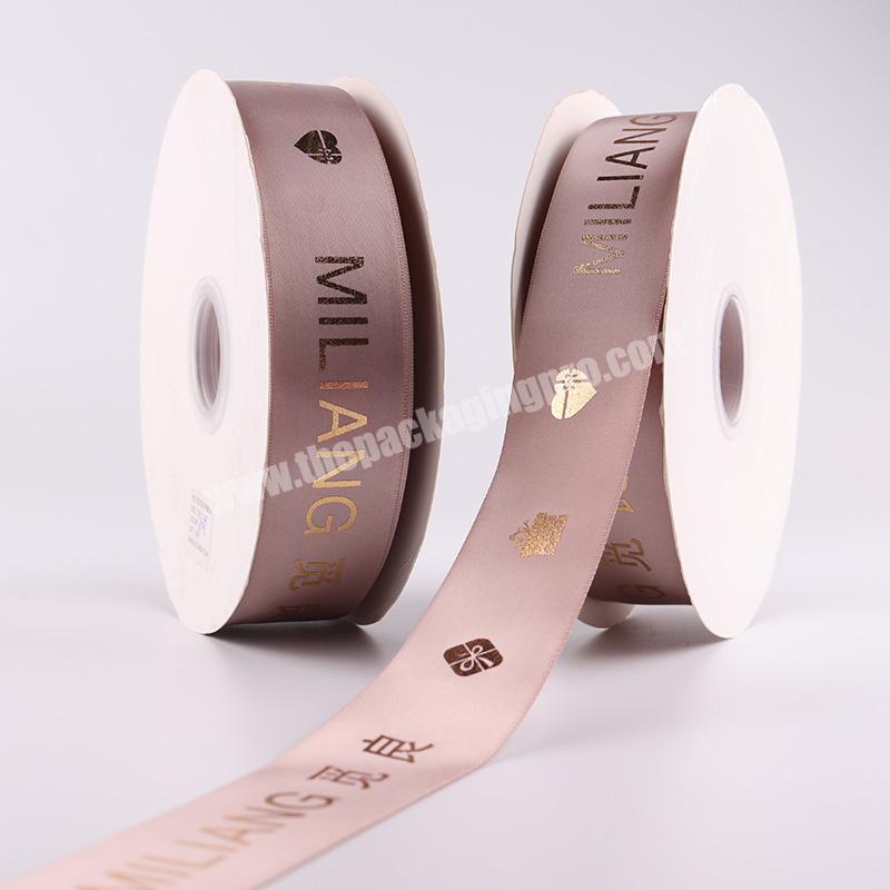 Gold Foil Custom Ribbon Logo Printed Satin Polyester Ribbon Gifts Ribbon Fabric