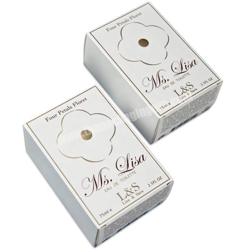 gold foil embossed logo custom paper material 75ml glasses perfume bottle packaging box