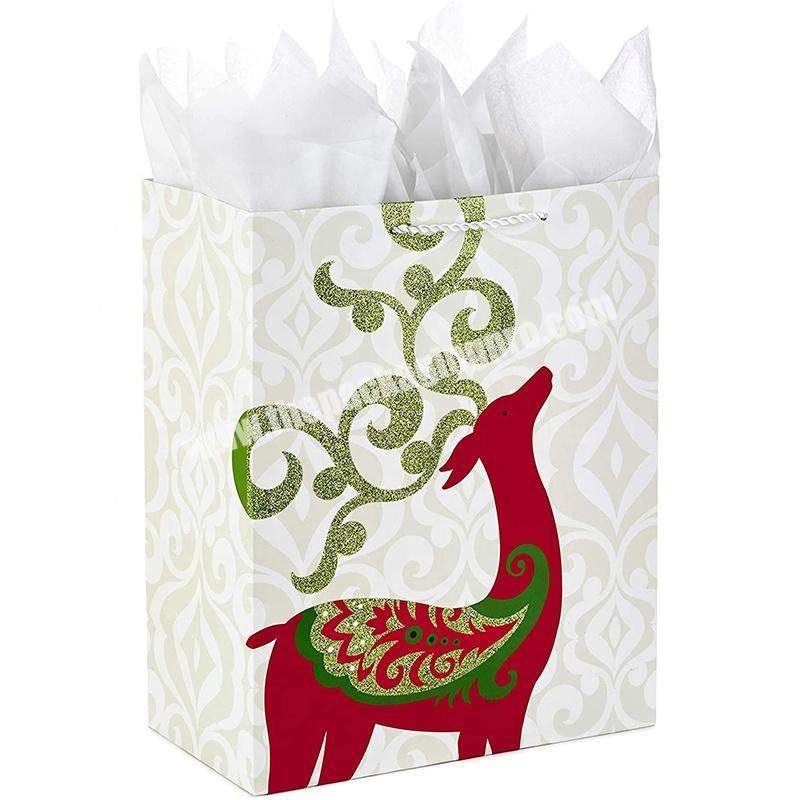 gold foil hot stamp matt lamination christmas paper bag for gifts