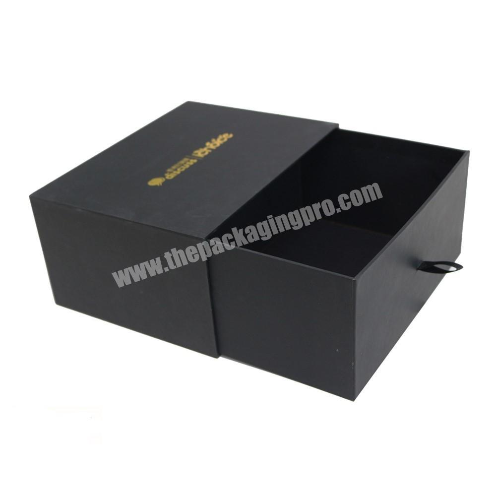 Gold Foil Luxury Premium Black Slide Open Drawer Packaging Box for Gift