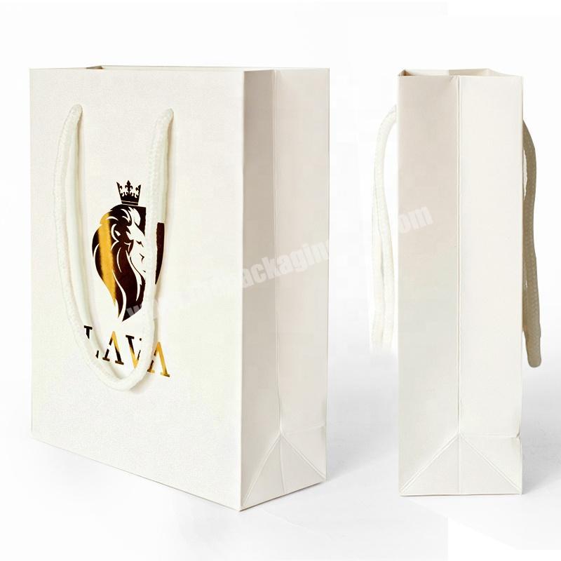 Gold hot foil stamping custom logo luxury white paper bag for packaging