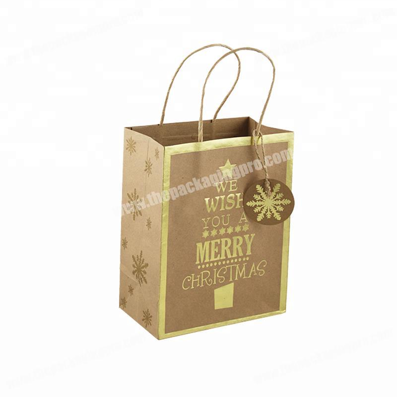 Gold Hotstamping Cheap Christmas Custom retail Gift Kraft Paper shopping Bag