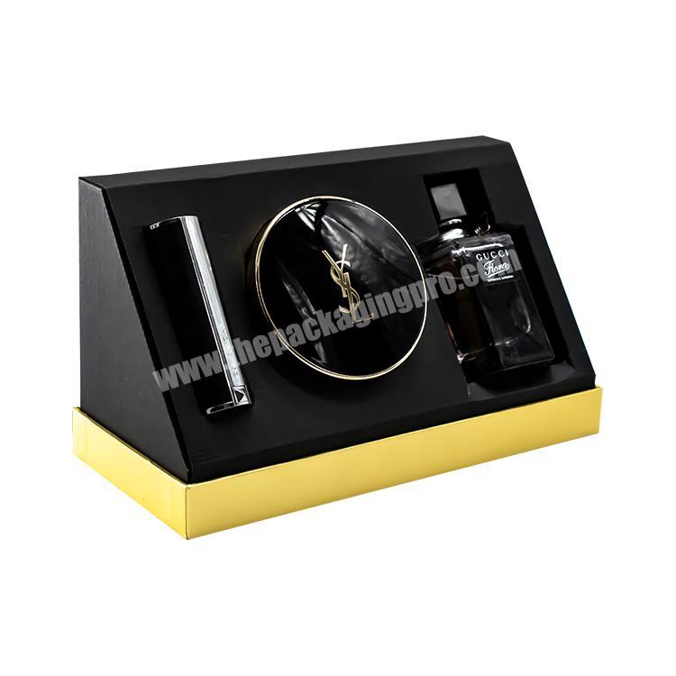 Gold Paper Black Foil Custom Luxury Cosmetic Perfume Bottle Gift Box Packaging