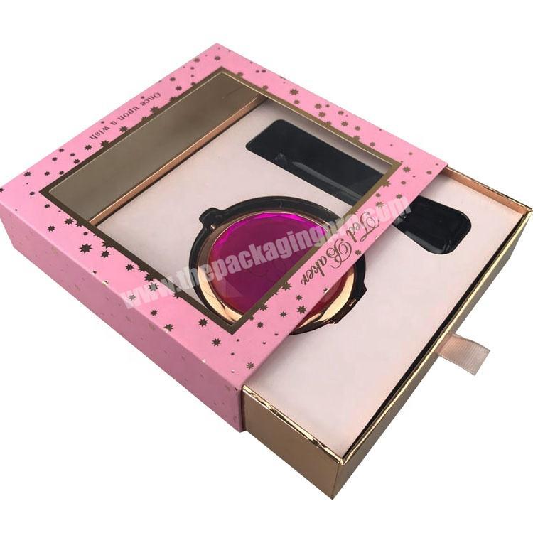 gold paper printed transparent window top card drawer gift packaging box with masked blister