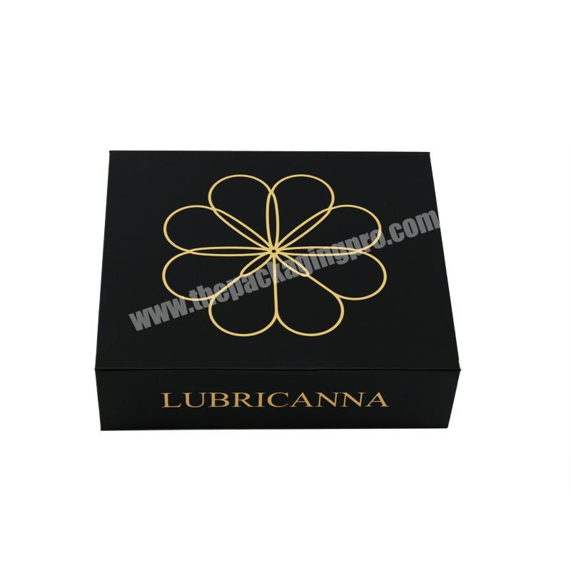 Gold printed black customized magnetic jewelry  flip top square cardboard gift box packaging
