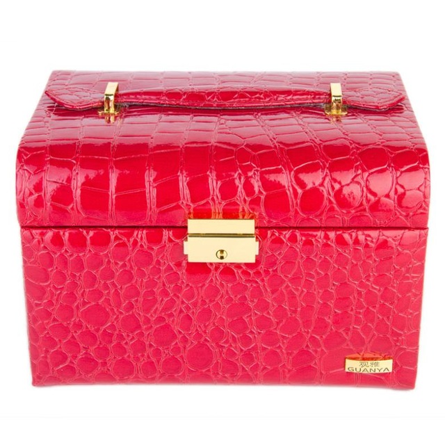 grade leather jewelry box jewelry case for women female make-up box three layers Many color wholesale Free shipping