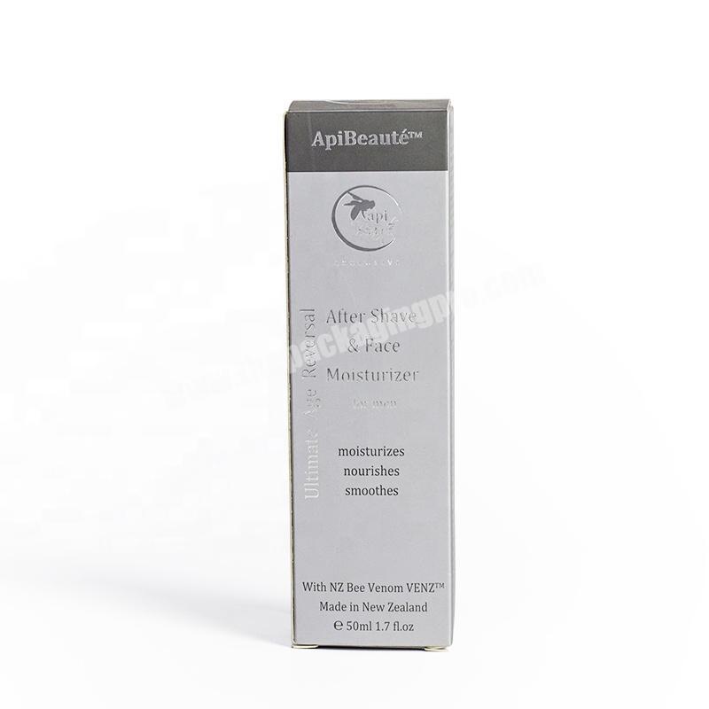 Gray after shave moisturizer nourish smooth packaging grey silver foil cardboard box