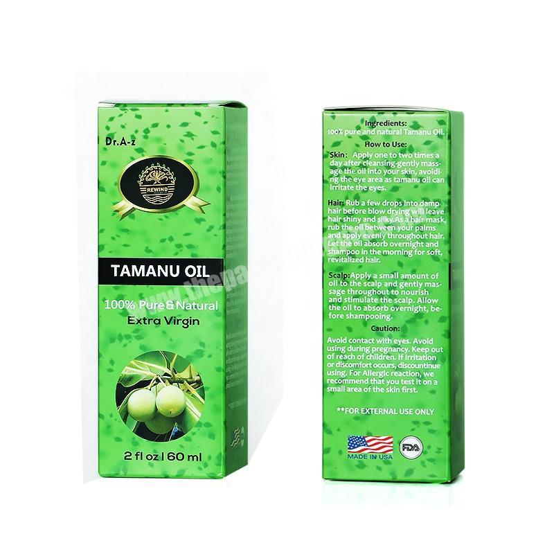 Green 60ml bulk tamanu hair essential oil product bottle paper packaging box