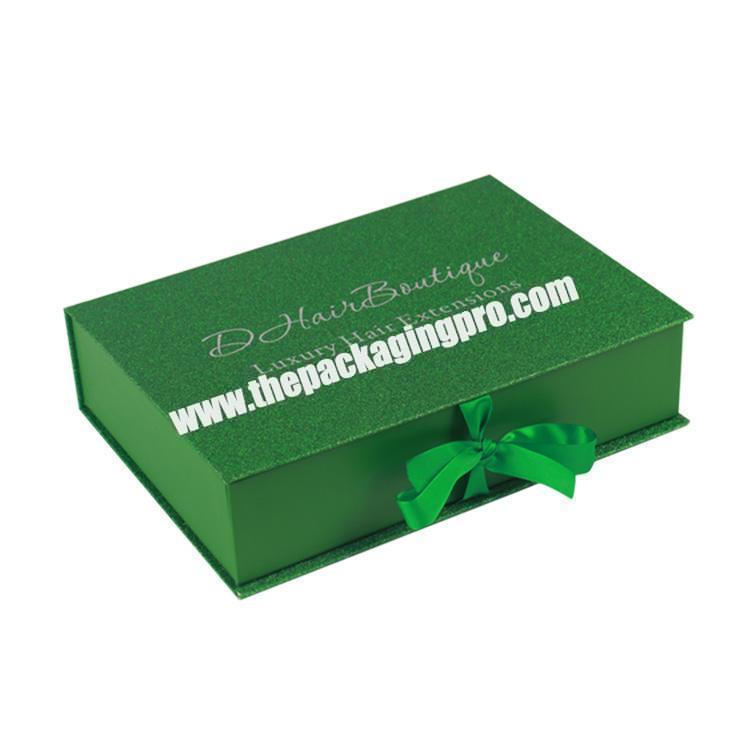 green glitter paper custom packaging for hair bundles box